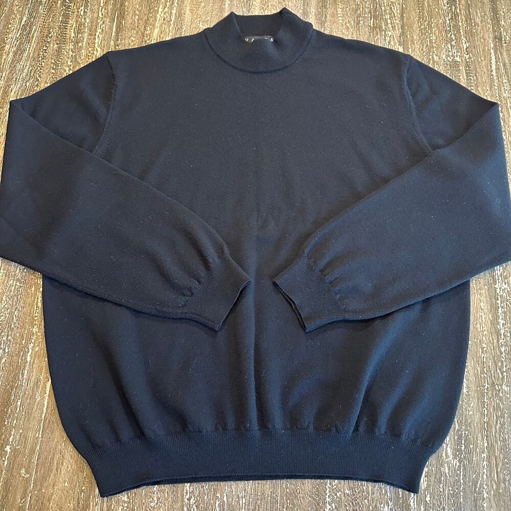 Valda Toscano Mock Neck Sweater Made in Italy 100% Merino Wool Black Mens Size L